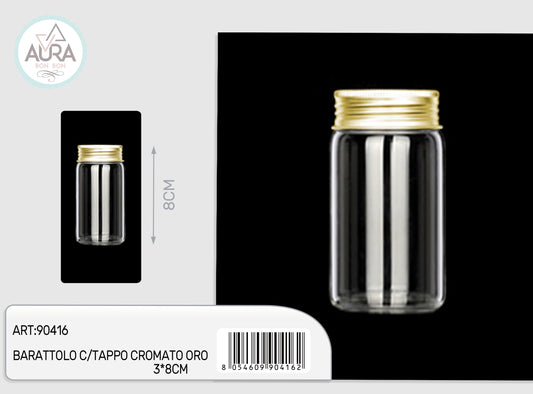 barattolo in vetro con tappo cromato oro 3x8cm