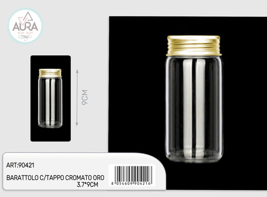 barattolo in vetro con tappo cromato oro 3x9cm
