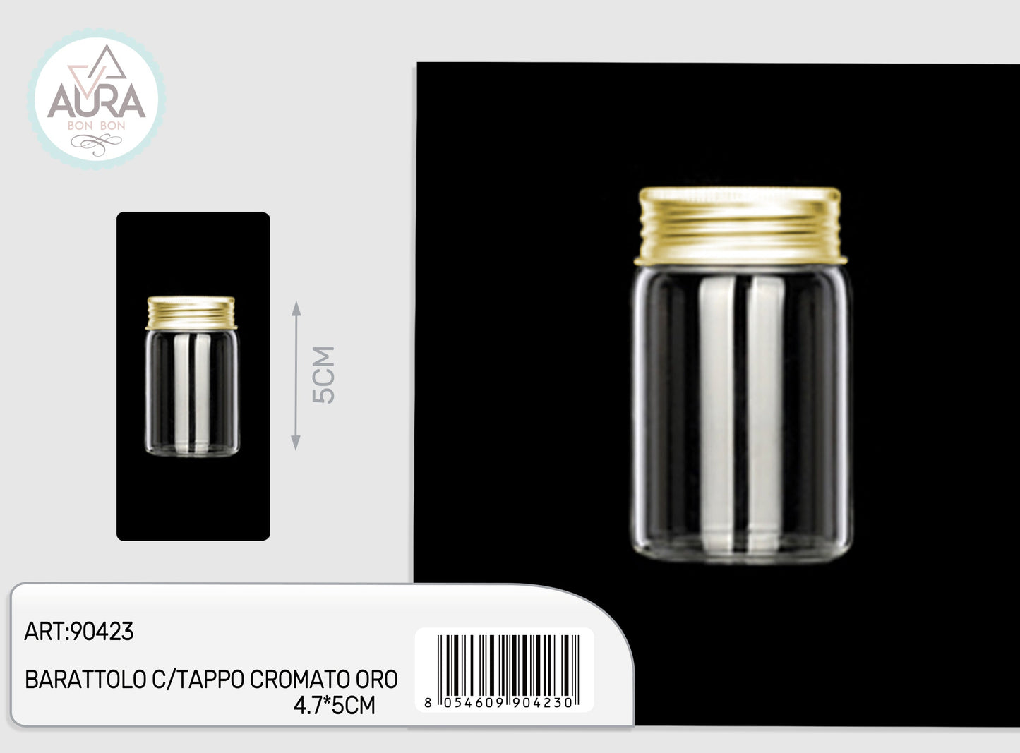 barattolo in vetro con tappo cromato oro 4,7x5cm