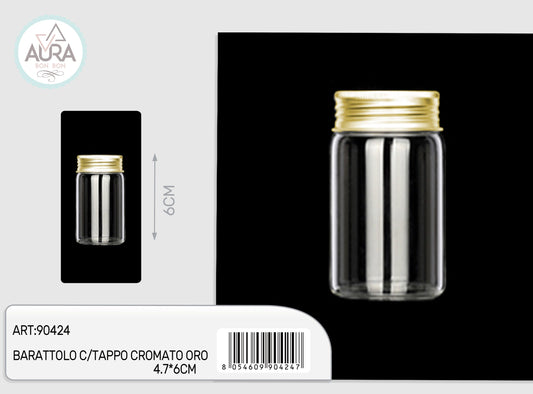 barattolo in vetro con tappo cromato oro 4,7x6cm