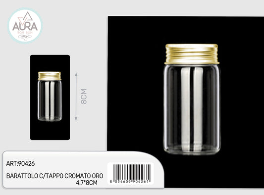 barattolo in vetro con tappo cromato oro 4,7x8cm