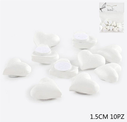Cuore bianco in legno con adesivo 1,5cm 10pz