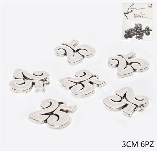 Ciondolo in metallo 25 color argento 3cm 6pz