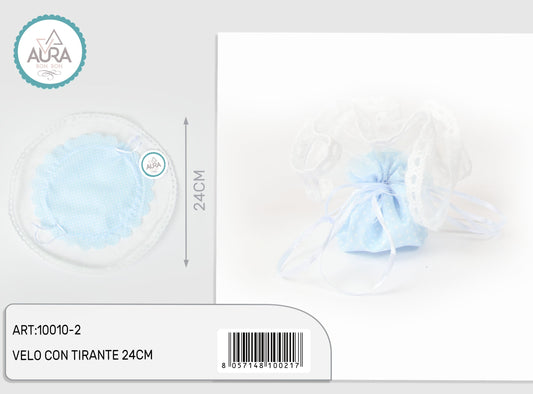 velo azurro a pois con tirante
