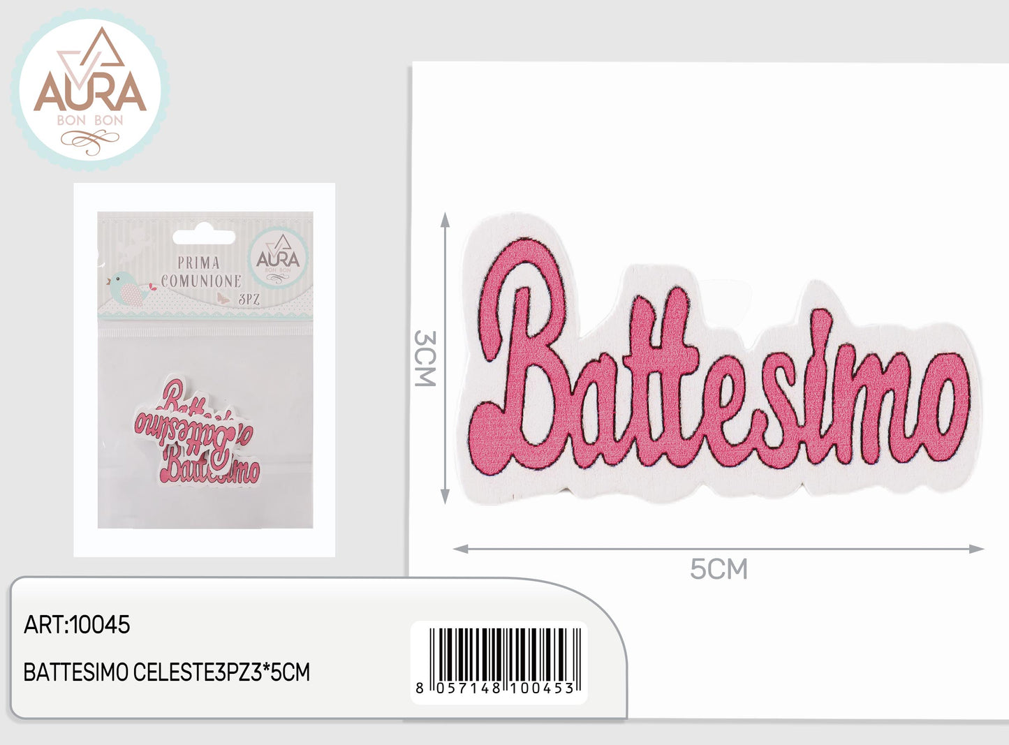 tag battesimo rosa 3pz 3x5cm