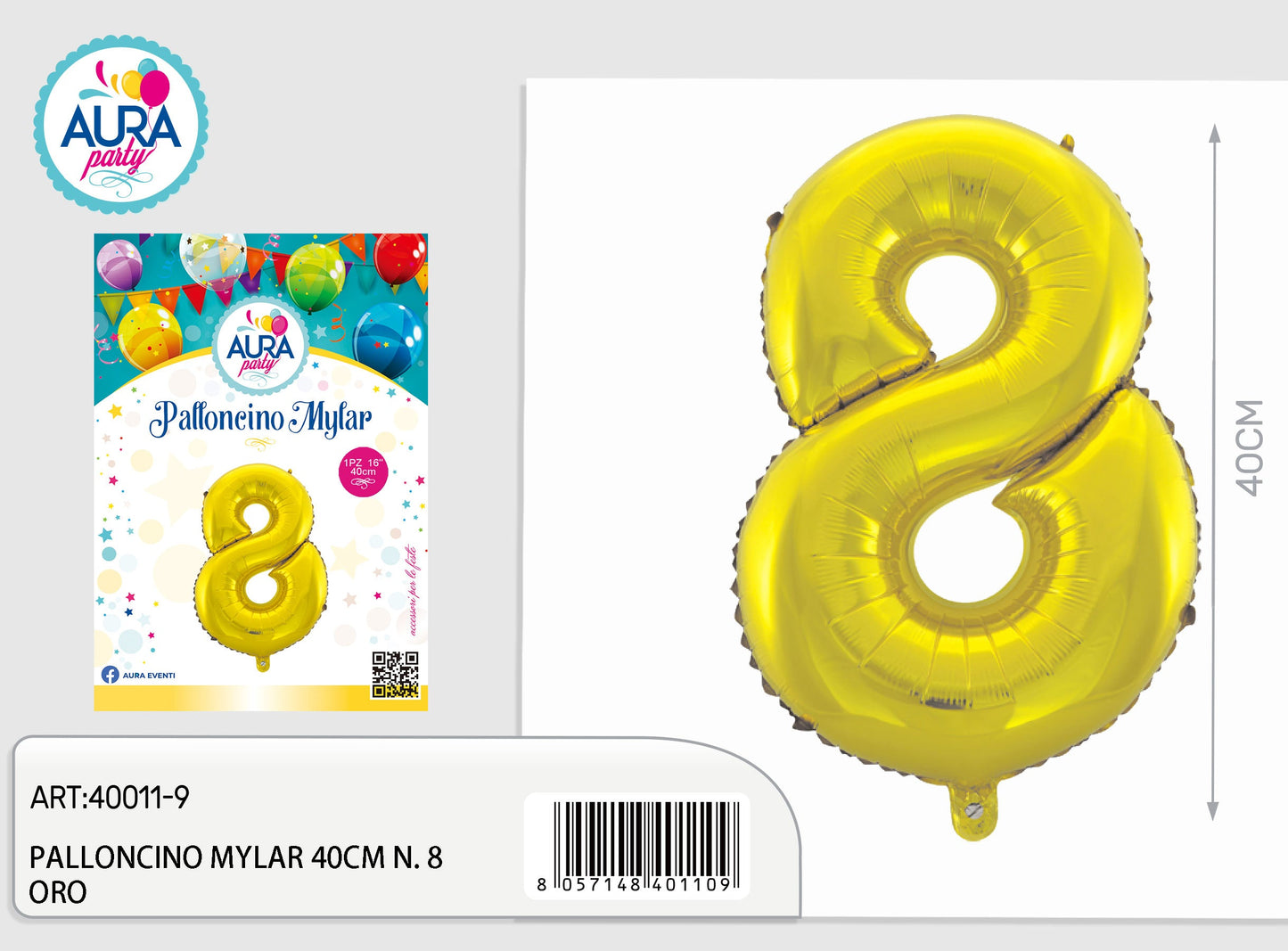 palloncini mylar 18inch n.8 oro