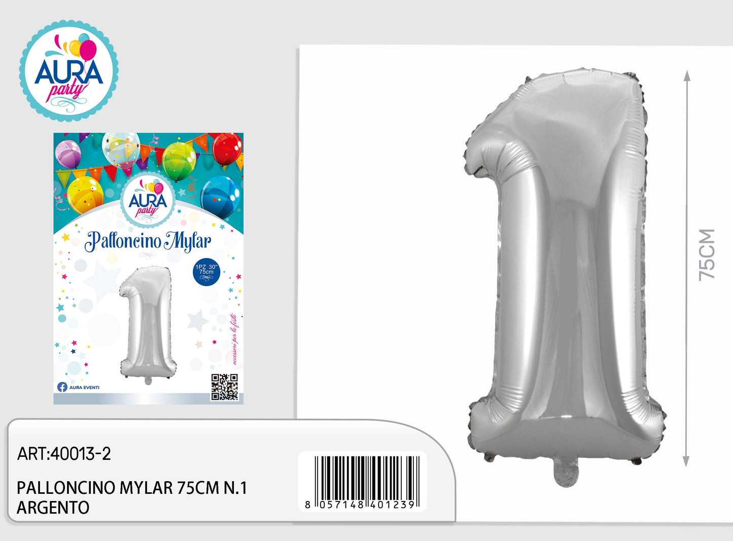 palloncini mylar 32inch n.1 argento