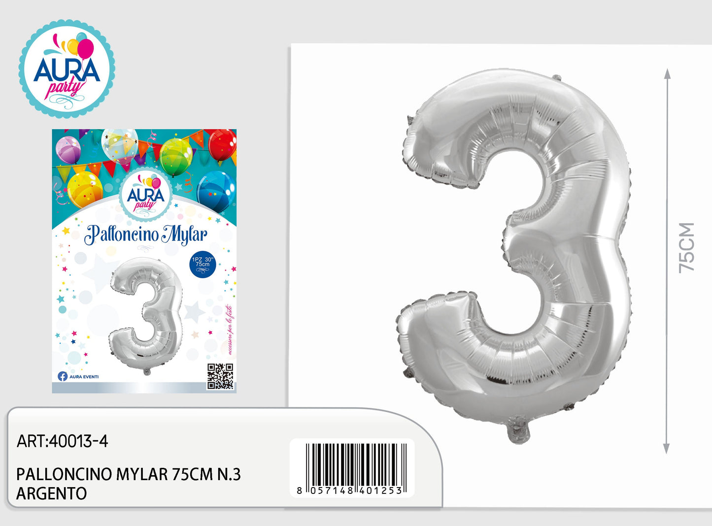 palloncini mylar 32inch n.3 argento