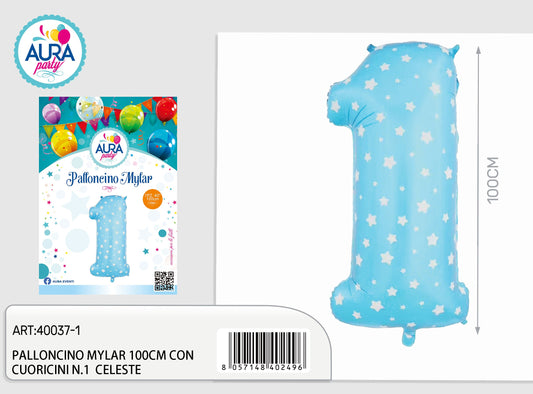 palloncini mylar 40c/cuoricini n1 celeste