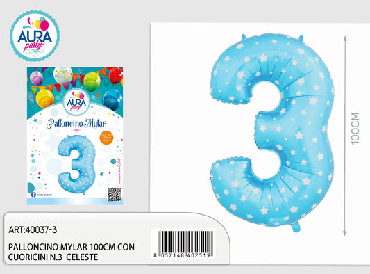 palloncini mylar 40c/cuoricini n3 celeste