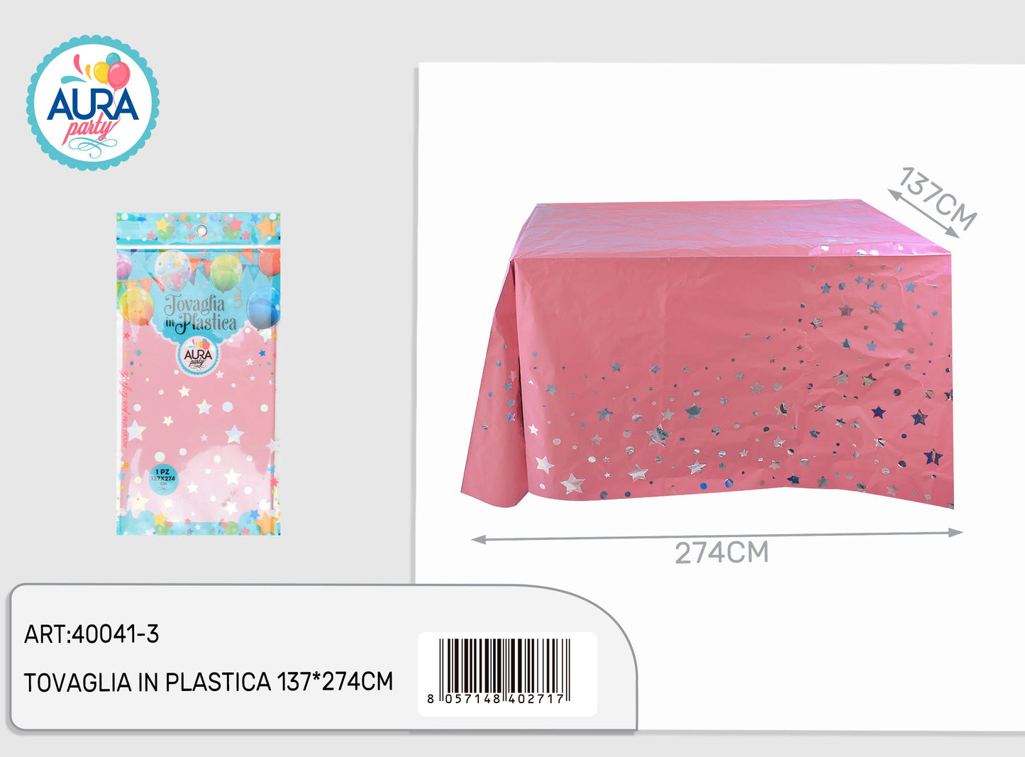 Tovaglia rosa con stelle 137x274cm