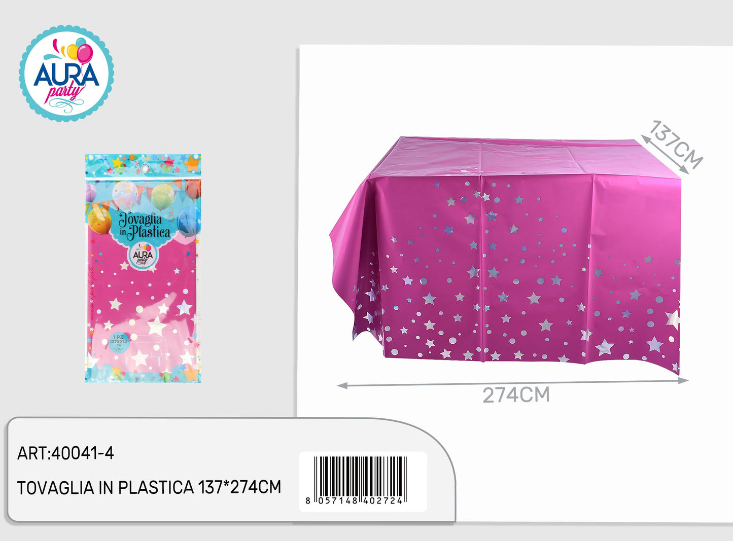 Tovaglia fucsia con stelle 137x274cm