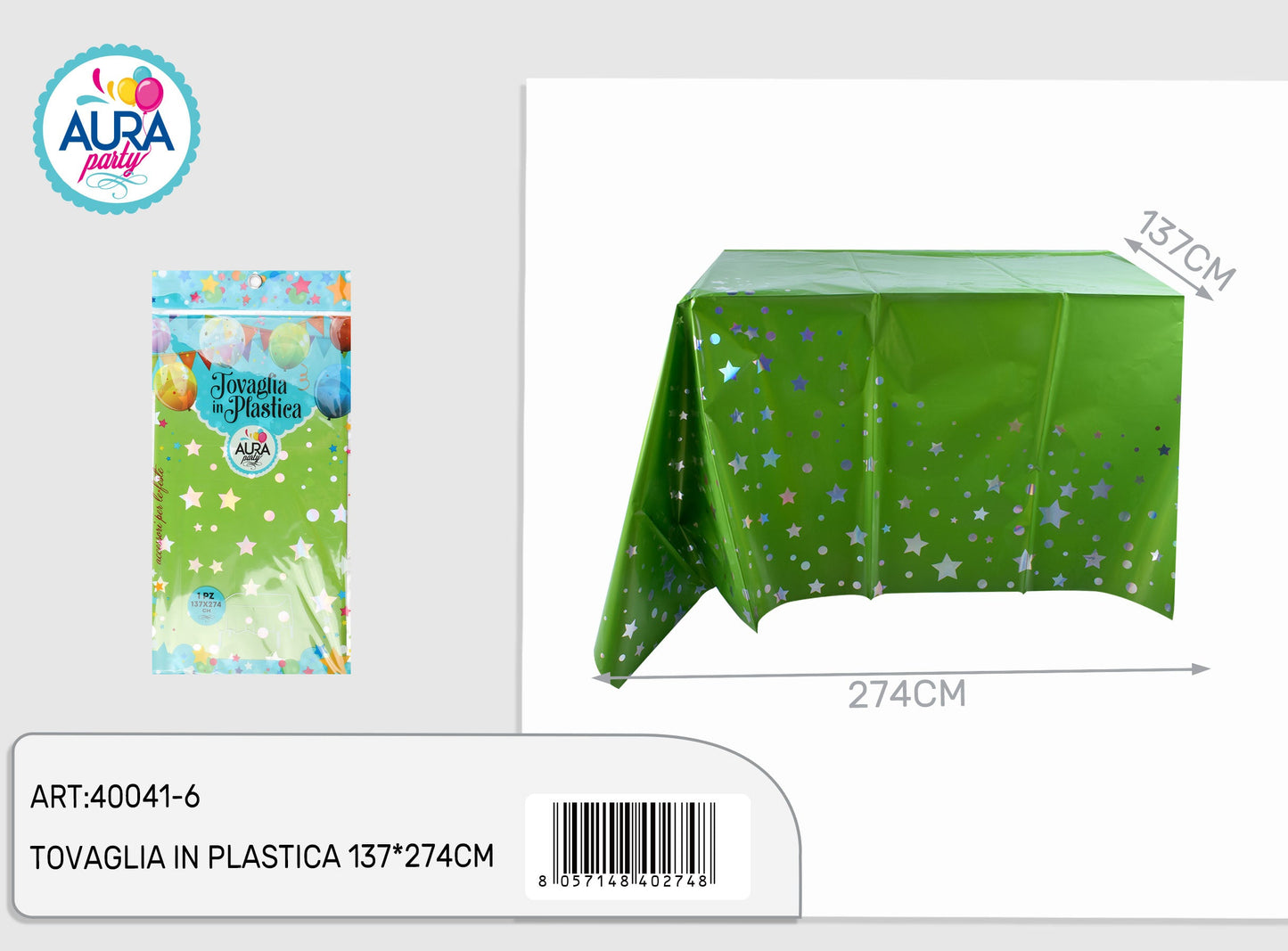 Tovaglia verde con stelle 137x274cm