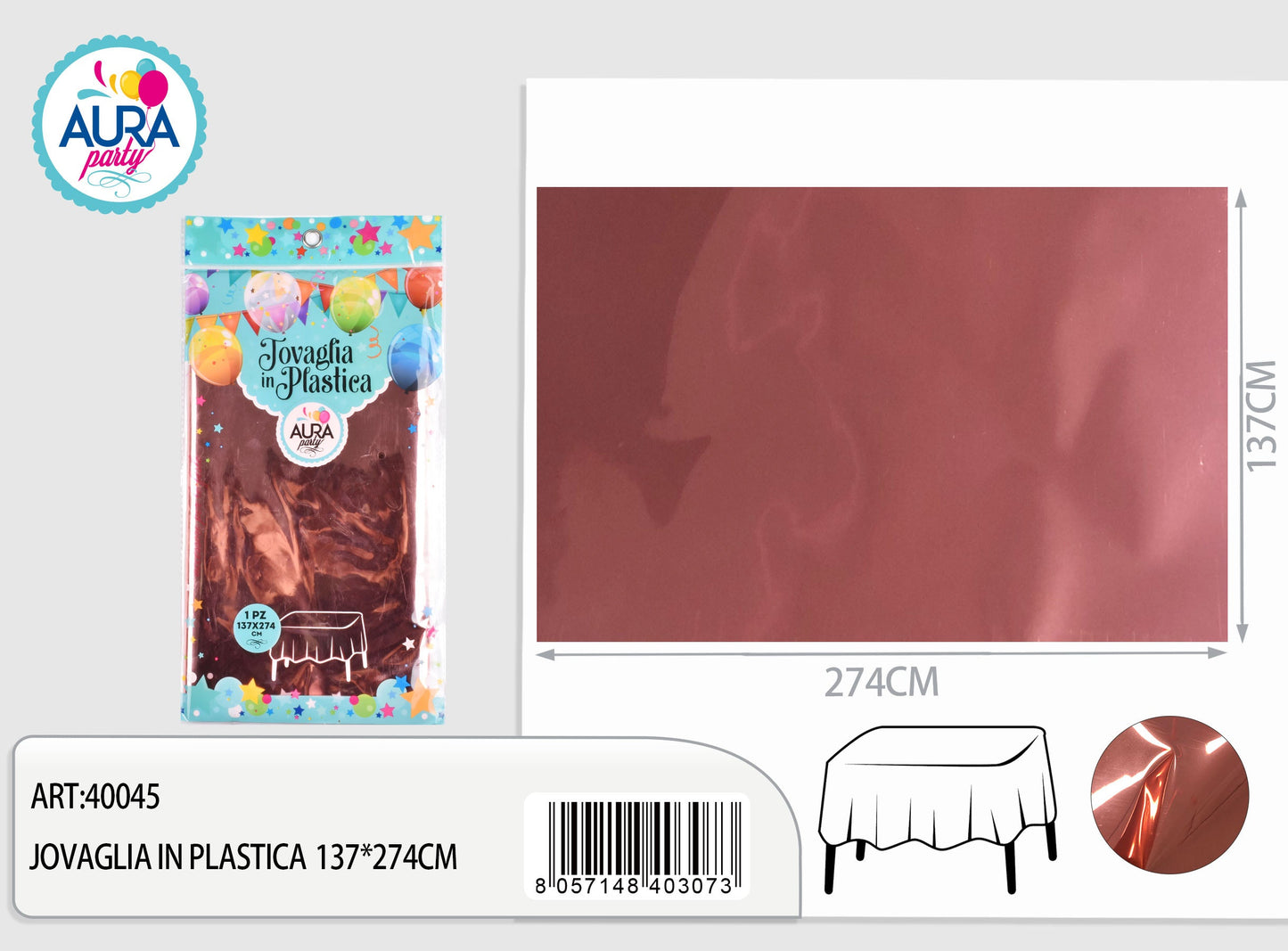 Tovaglia per tavolo 137x274cm rosa gold e argento