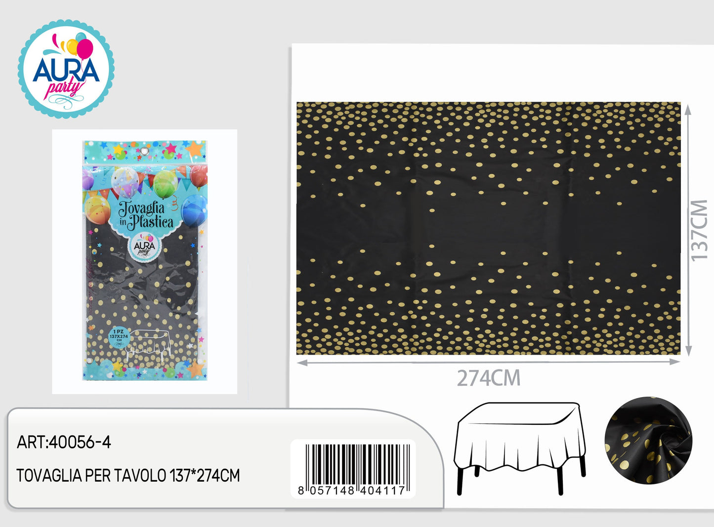 Tovaglia per tavolo 137x274cm nero e oro