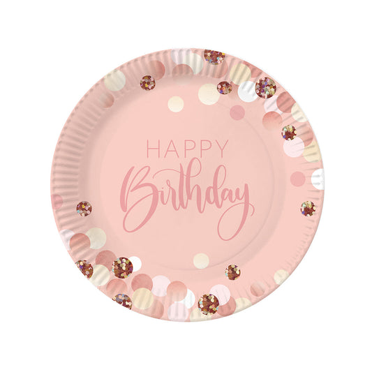 8 piatti happy birthday 20cm rosa