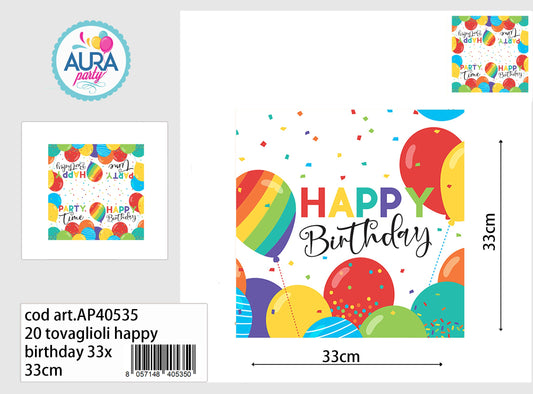 16 tovaglioli happy birthday 33x33cm multicolore
