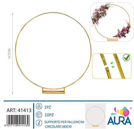 Supporto per palloncini circolare 180cm oro