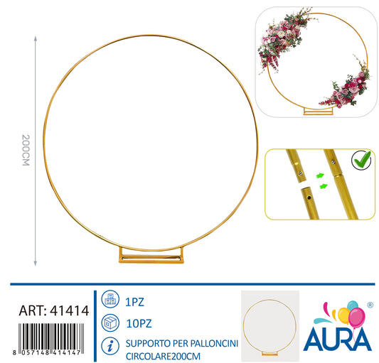 Supporto per palloncini circolare 200cm oro