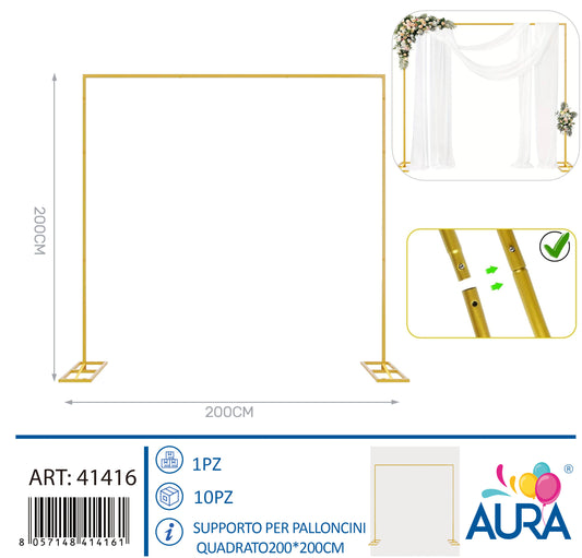 Supporto per palloncini quadrato 200x200cm oro