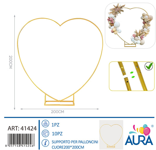 Supporto per palloncini cuore 200x200cm oro
