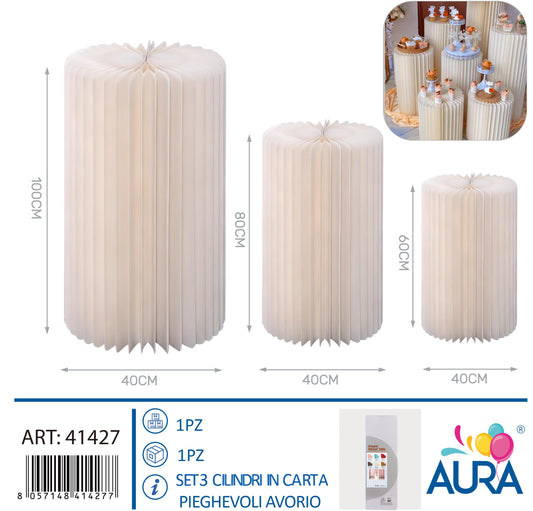Set 3 cilindri in carta pieghevoli 40x60 - 40x80 - 40x100cm avorio