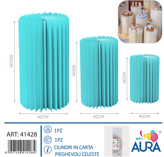 Set 3 cilindri in carta pieghevoli 40x60 - 40x80 - 40x100cm celeste