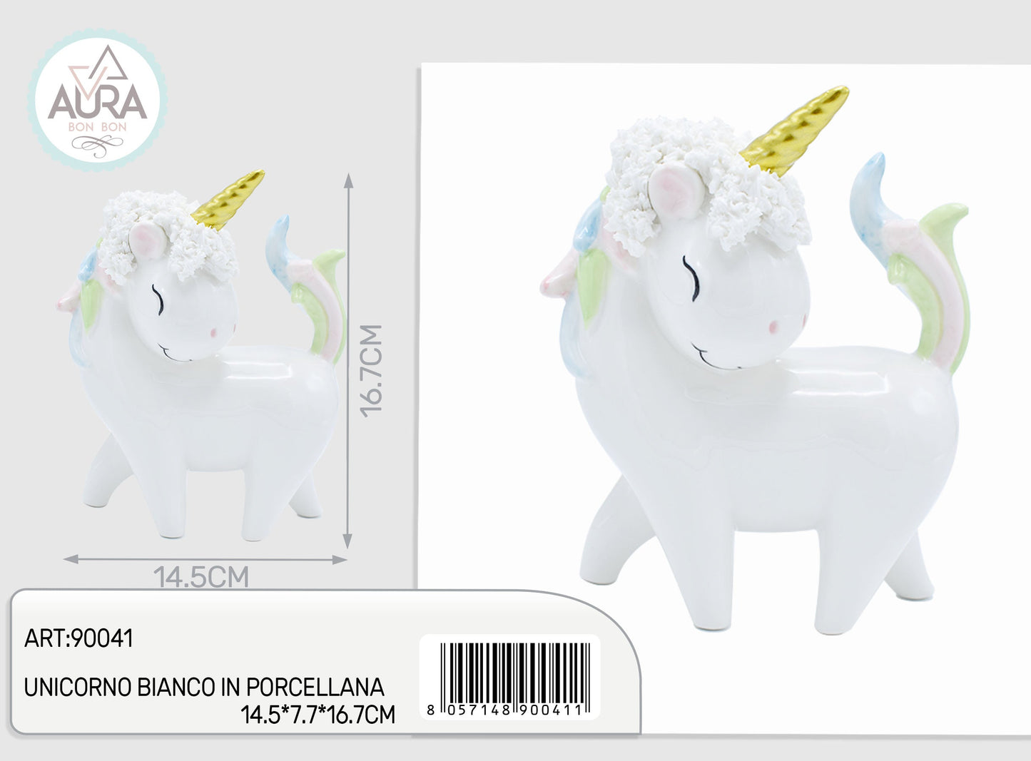 Unicorno bianco in porcellana 14,5x7,7x16,7cm
