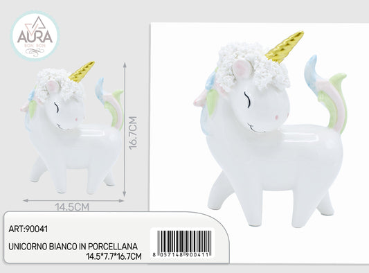 Unicorno bianco in porcellana 14,5x7,7x16,7cm