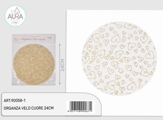 Velo in organza con cuori oro 12pz