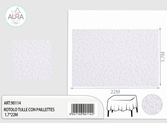 Tulle con paillettes 1,7m di larghezza bianco
