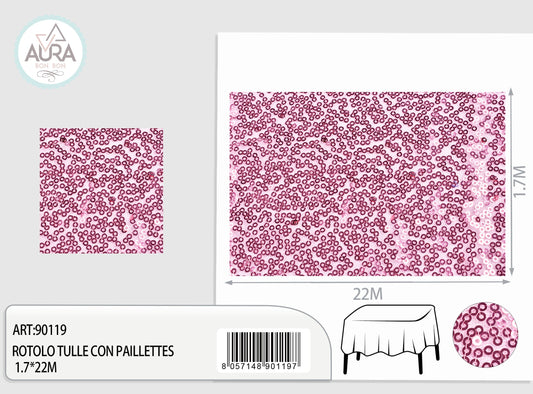 Tulle con paillettes 1,7m di larghezza rosa