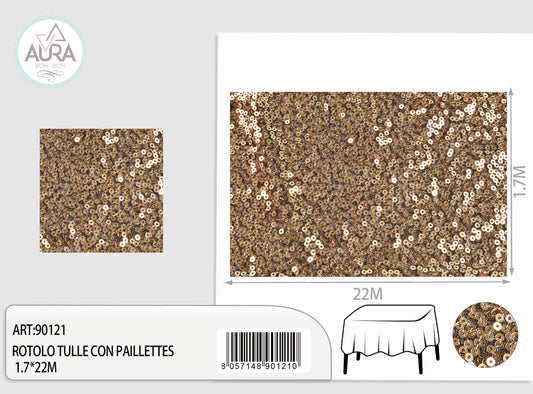 Tulle con paillettes 1,7m di larghezza nero oro