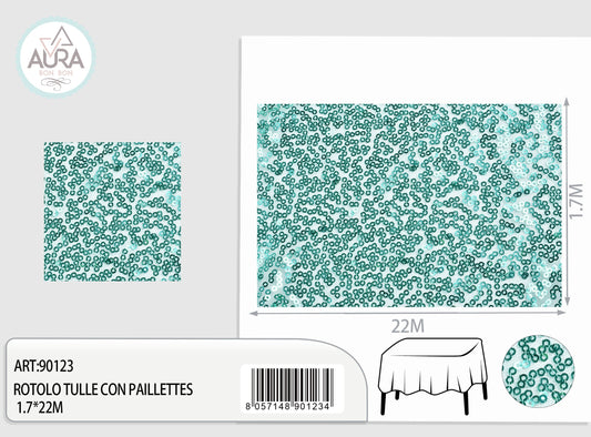 Tulle con paillettes 1,7m di larghezza tiffany