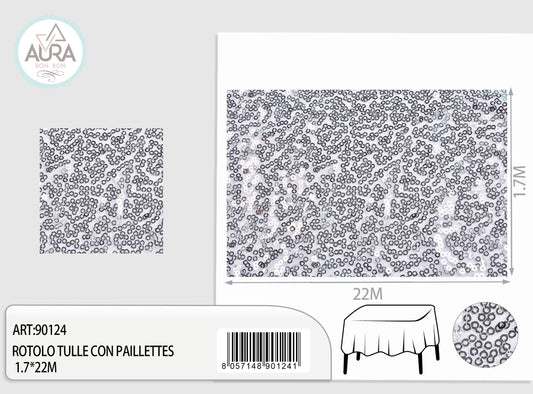 Tulle con paillettes 1,7m di larghezza argento