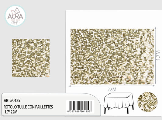 Tulle con paillettes 1,7m di larghezza oro chiaro