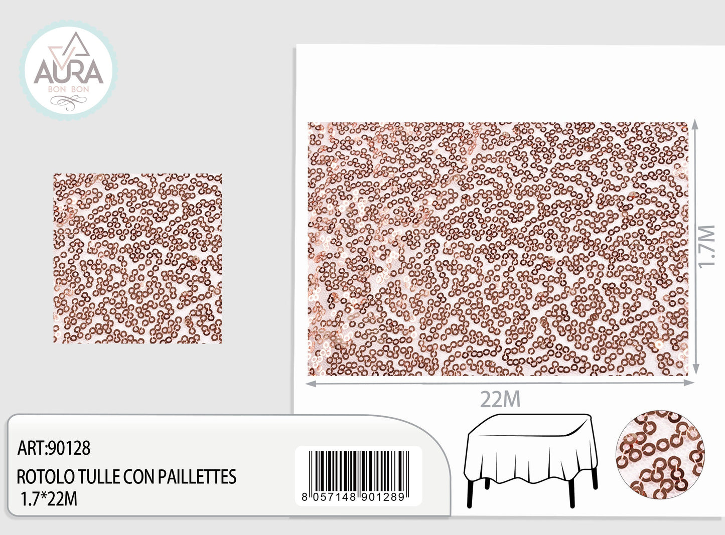 Tulle con paillettes 1,7m di larghezza rosagold