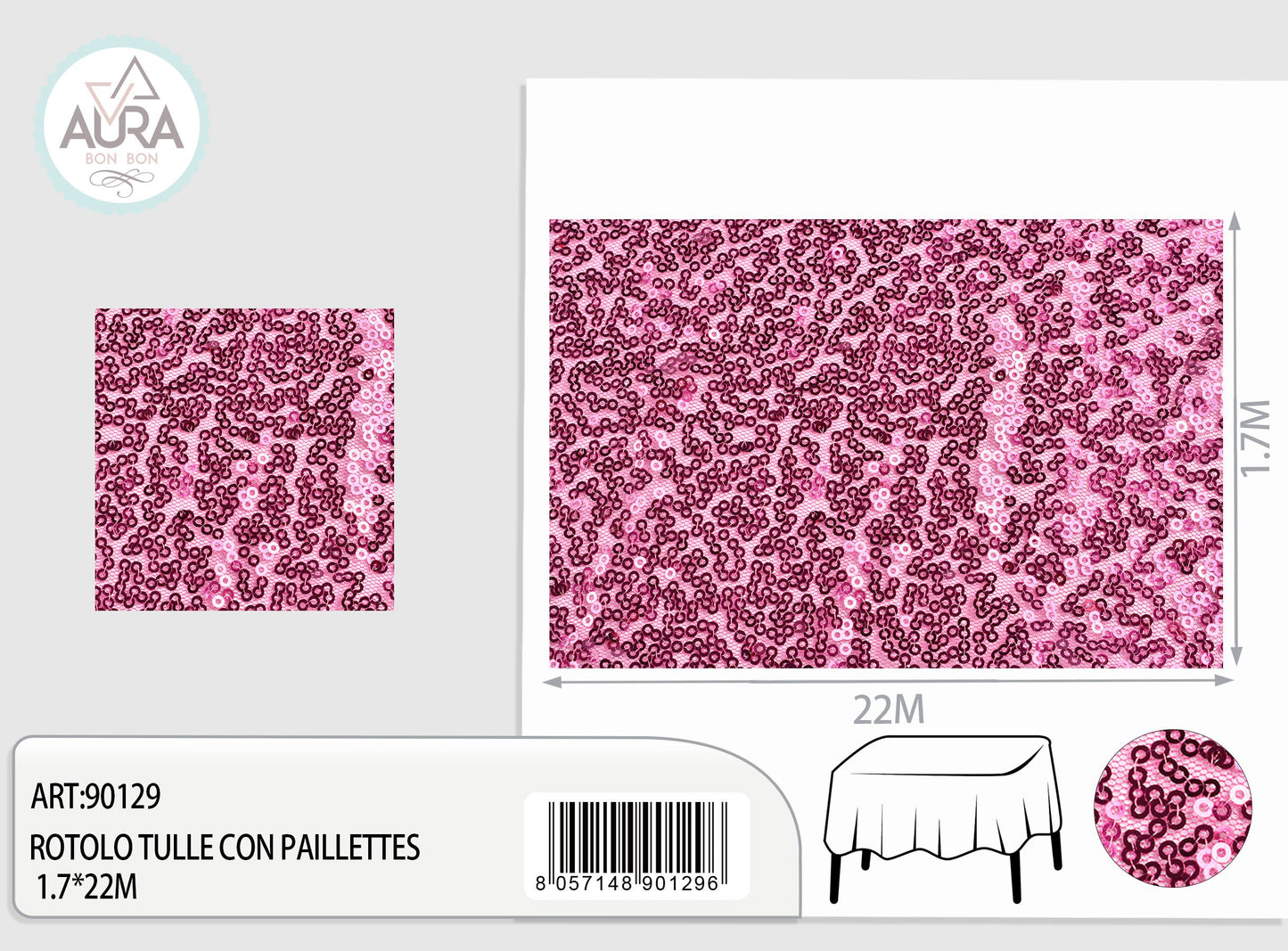 Tulle con paillettes 1,7m di larghezza magenta