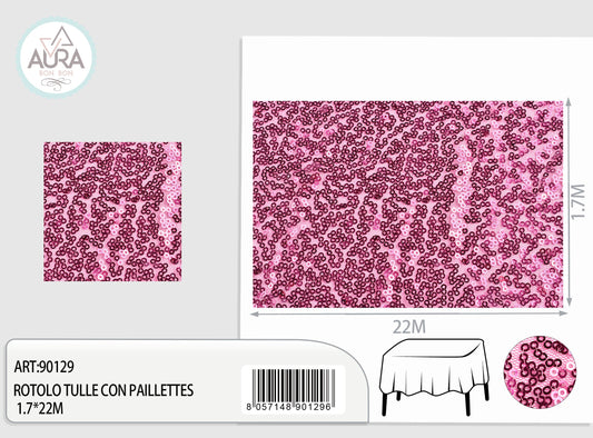 Tulle con paillettes 1,7m di larghezza magenta