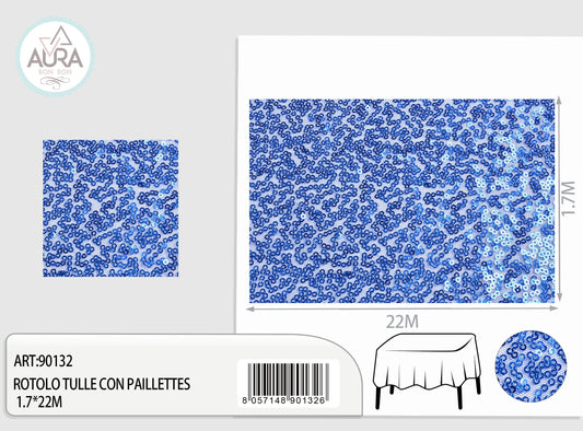 Tulle con paillettes 1,7m di larghezza blu