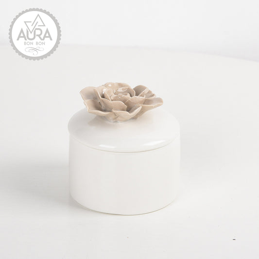 Portagioie con rosa 7,5x7,5x7,5cm marrone