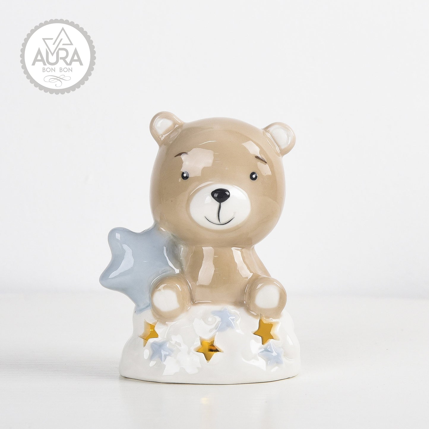 Orsetto azzurro con stella e luce 9,5x7x12,5cm