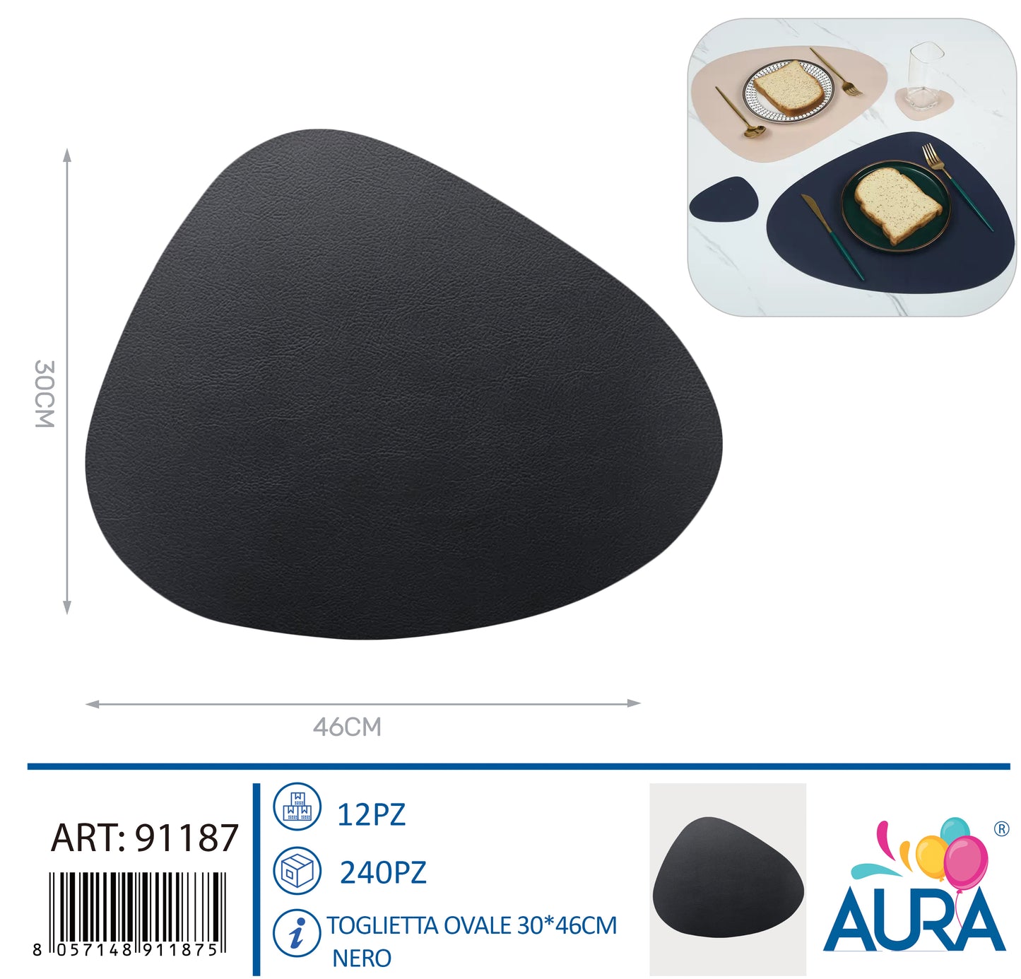 Tovaglietta ovale 30x46cm nero