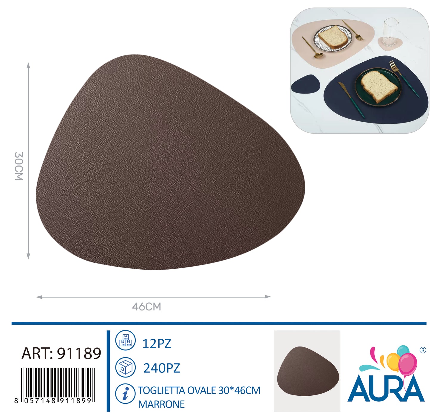 Tovaglietta ovale 30x46cm marrone