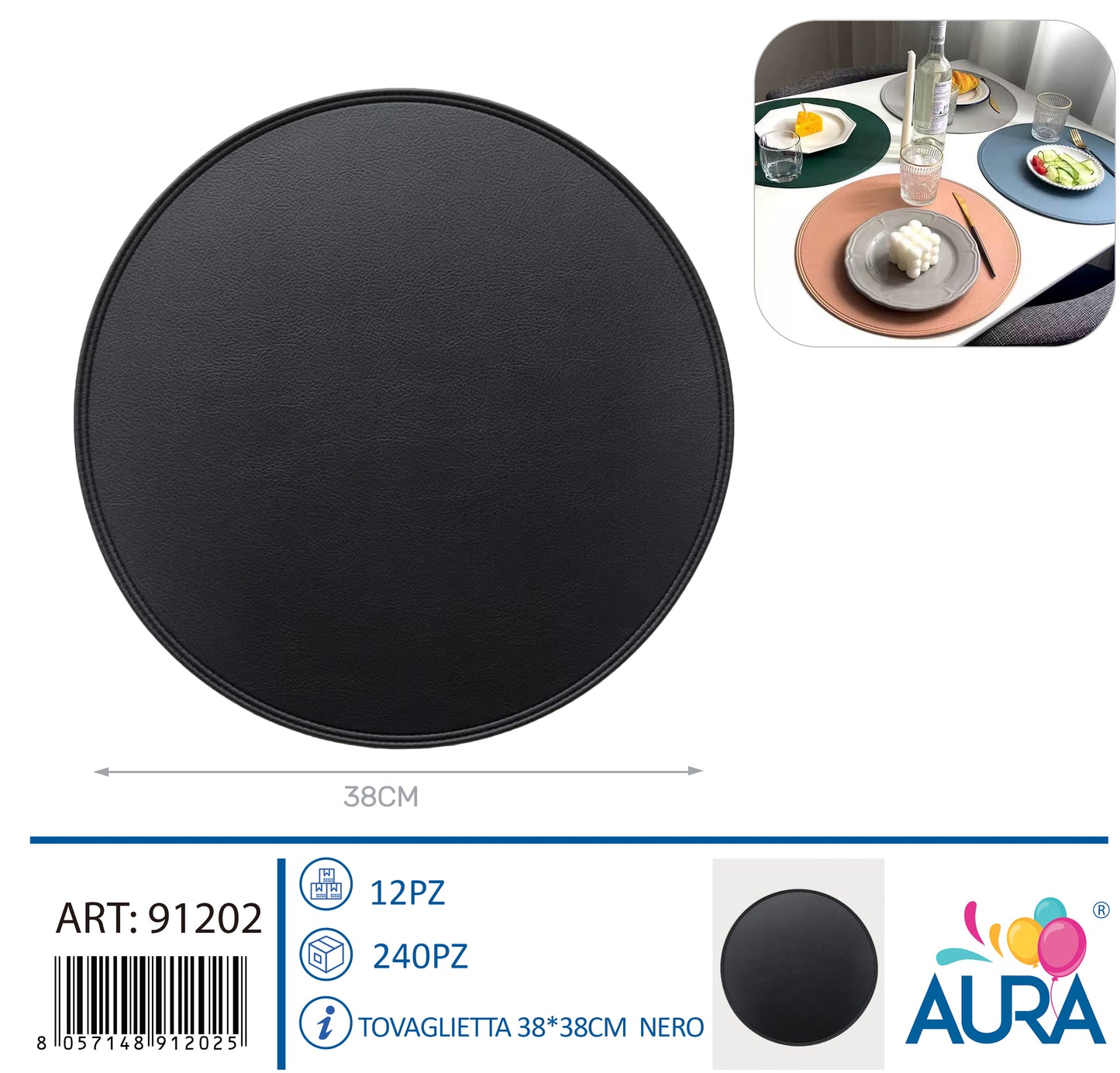 Tovaglietta tonda 38x38cm nero