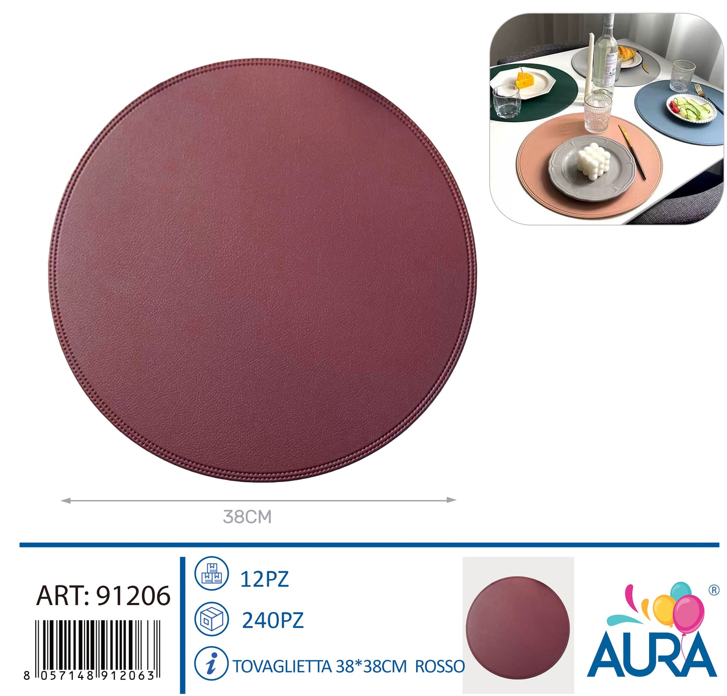 Tovaglietta tonda 38x38cm rosso