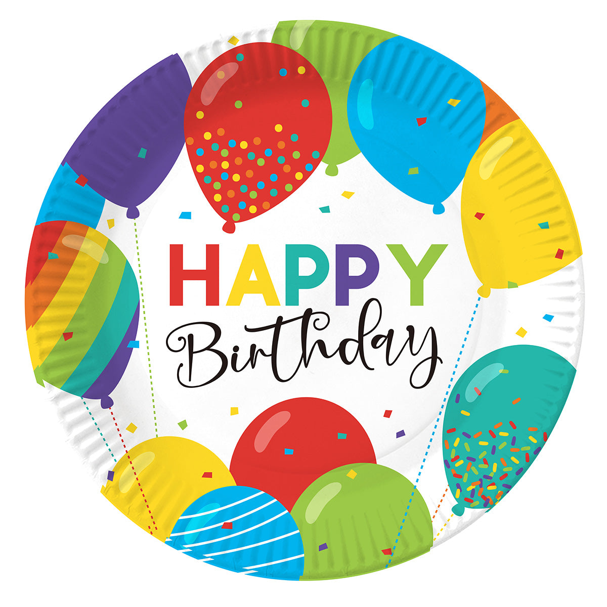 8 piatti happy birthday 23cm multicolore