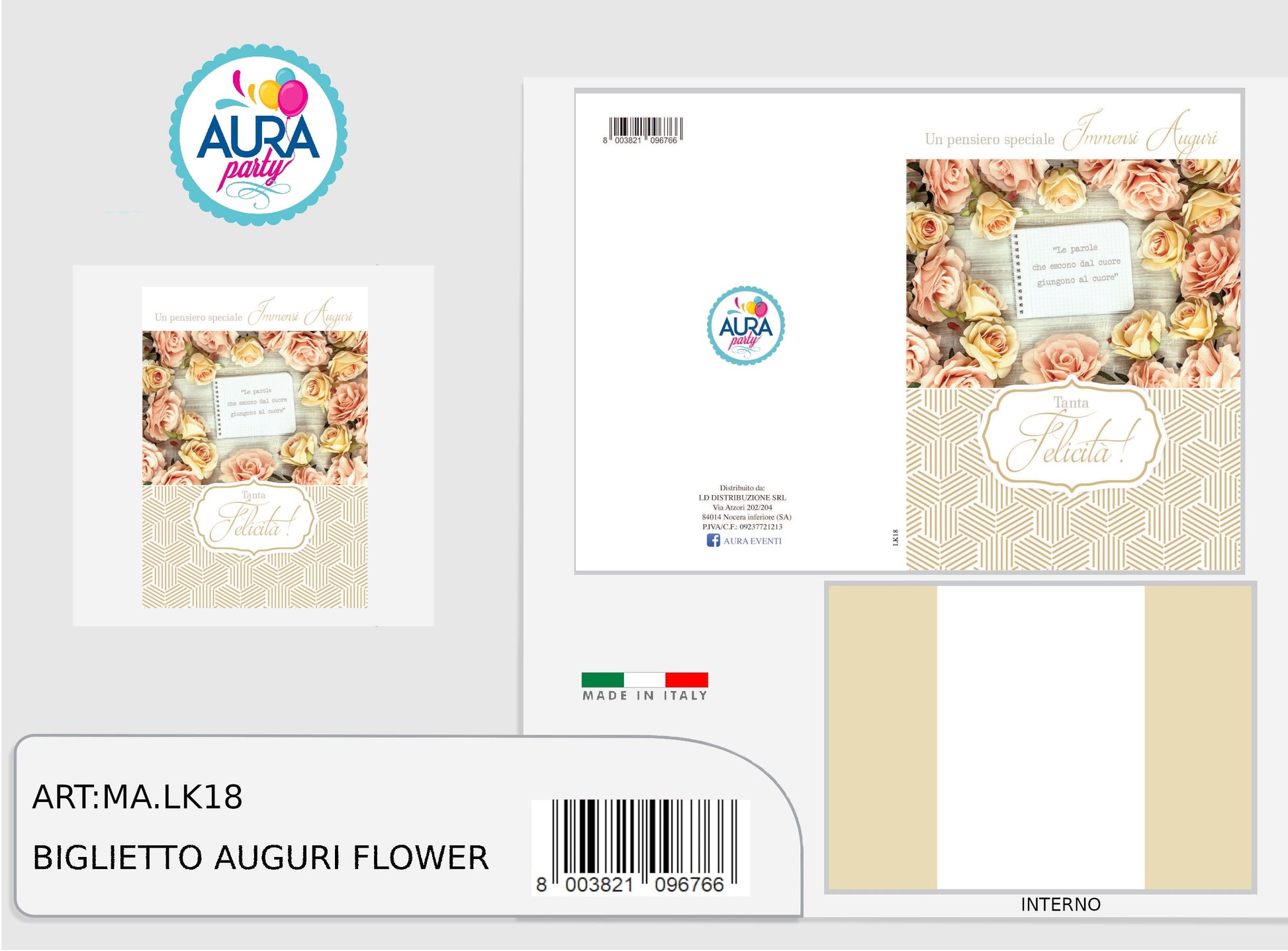 Biglietto auguri con rose e dettagli oro