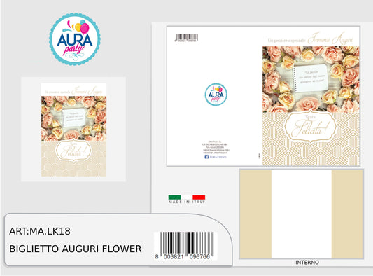 Biglietto auguri con rose e dettagli oro