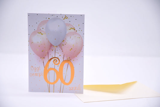 Biglietto di auguri per 60 anni con foil rosa gold